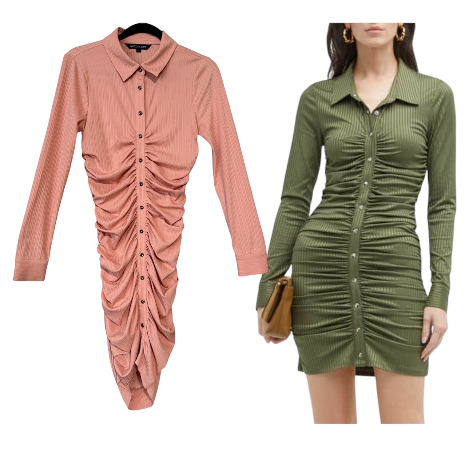 Veronica Beard Davila Ruched Button-Front Mini Dress Pink Size S